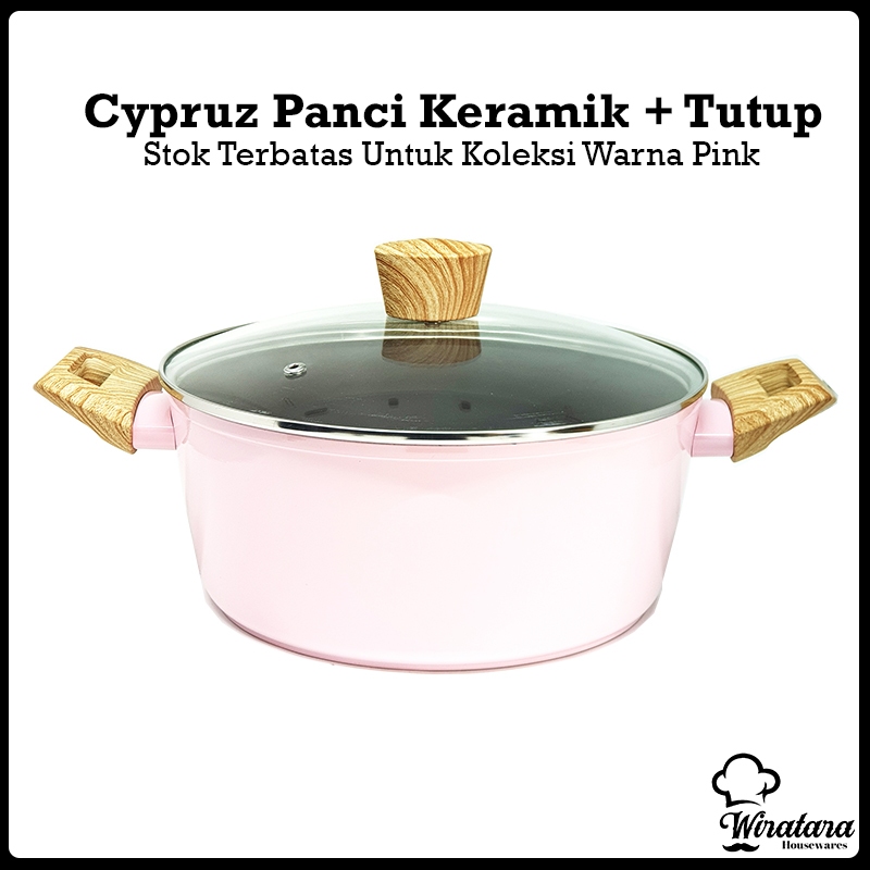 CYPRUZ Pink Keramik Panci + Tutup Penggorengan Anti Lengket Sauce Pan Ceramic