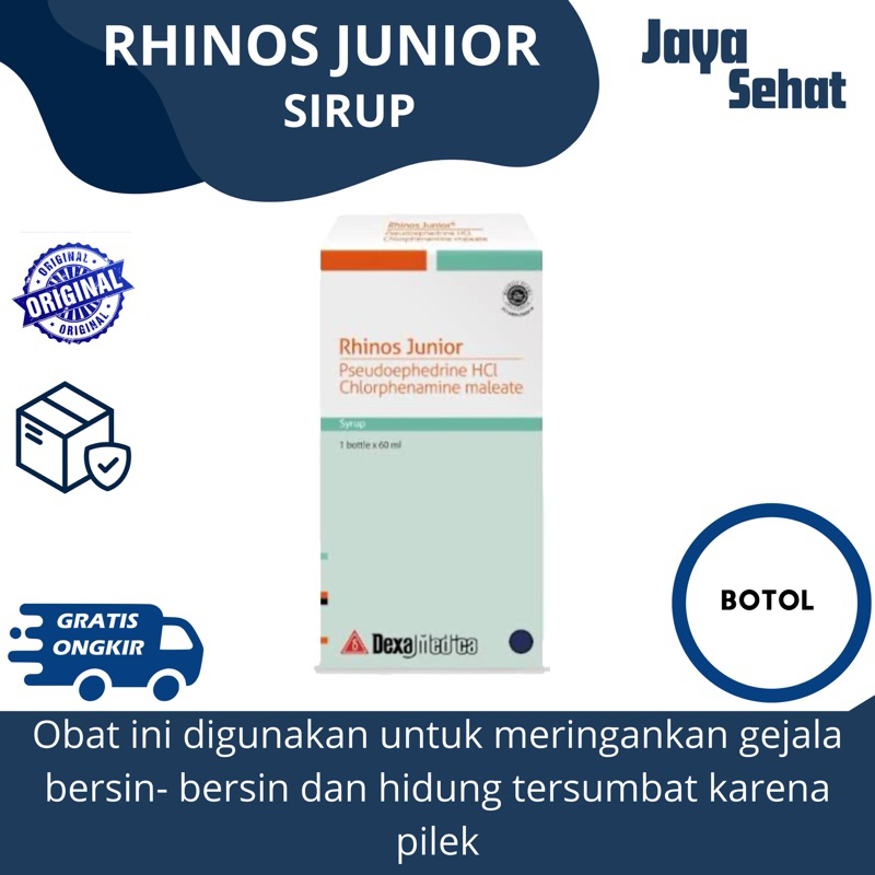Rhinos Junior Syrup 60 mL - Obat Flu, Pilek, Demam, Hidung Tersumbat