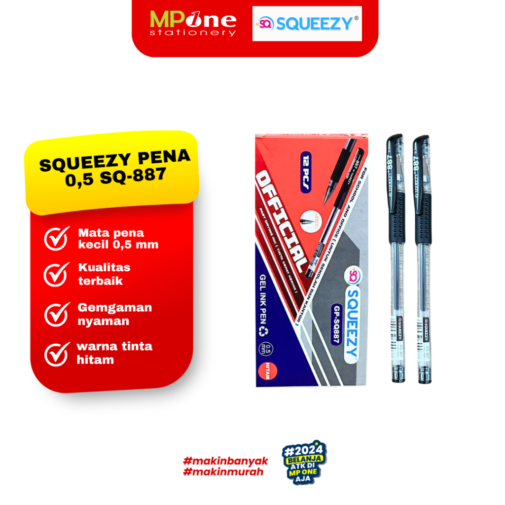 

SQUEEZY (1 Kotak ) Pena/Pulpen Gel Ink 0,5 SQ-887 Tinta Hitam