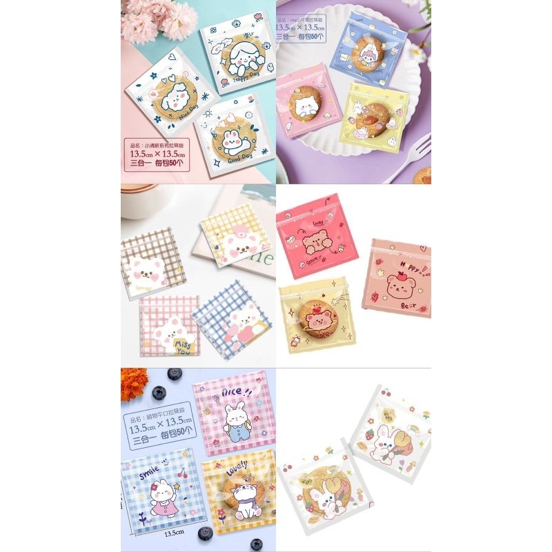 

50pcs plastik cookies ziplock motif kartun lucu 13.5 x 13.5cm