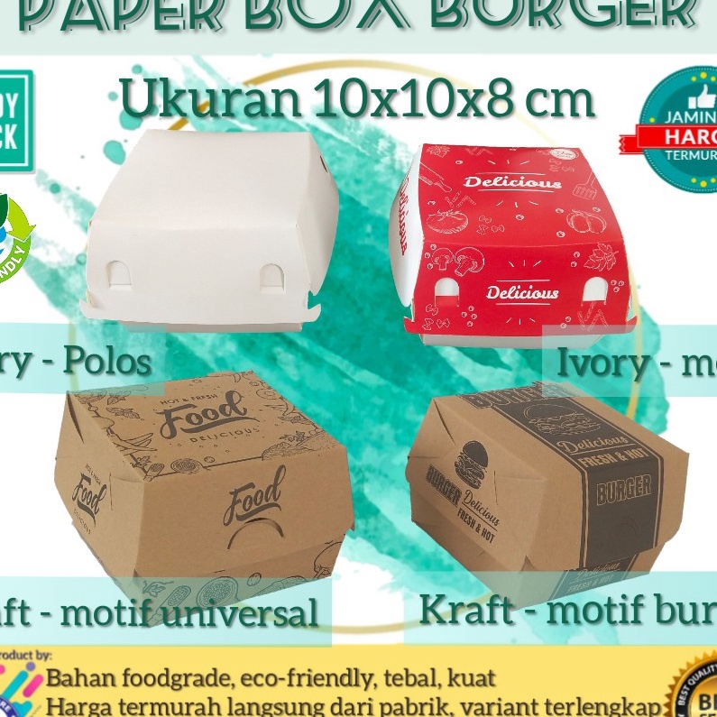 

KI3 5pcs Box Burger Dus Burger Kemasan Burger Tempat Burger Kotak Burger 5Pcs