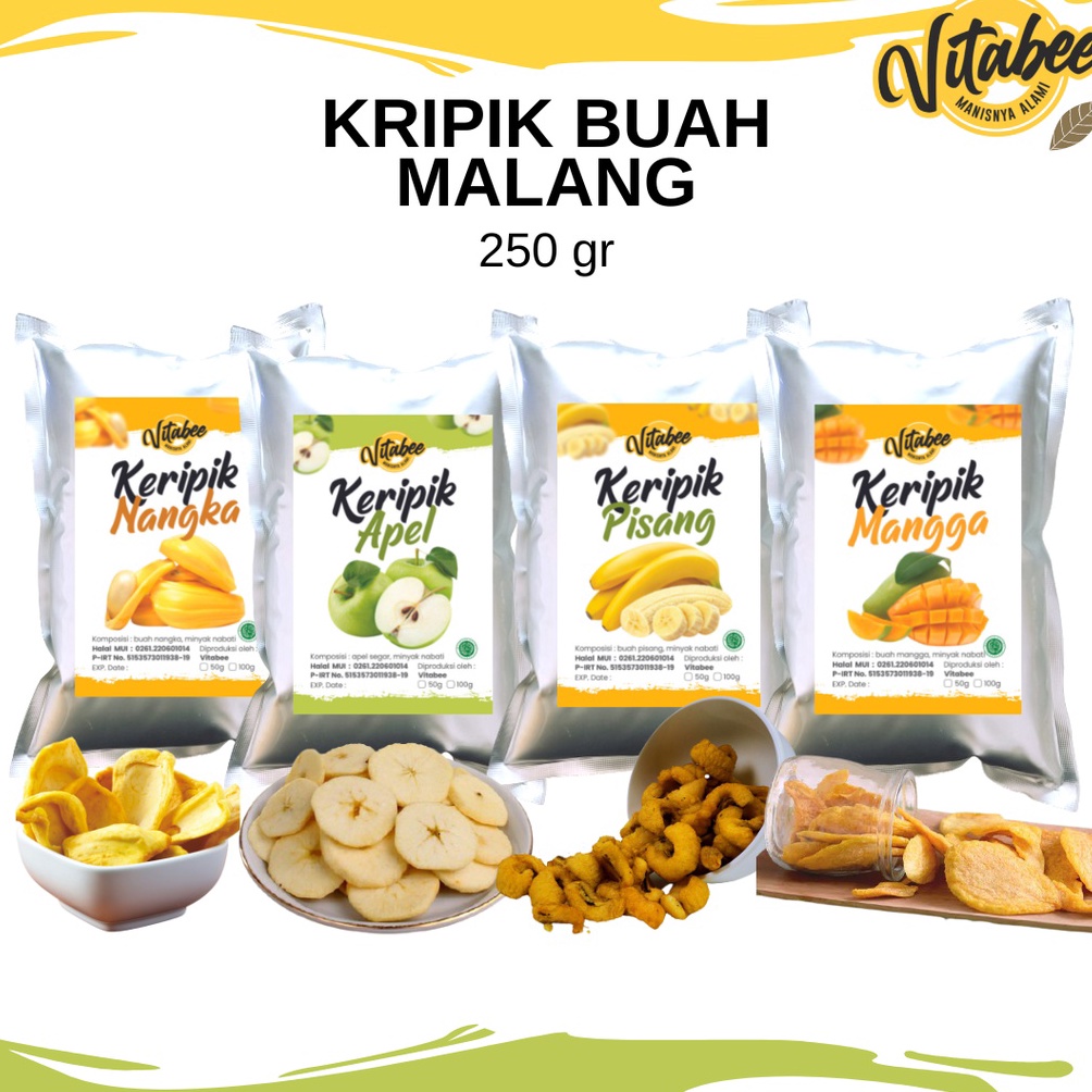 

MEGA Keripik Kripik Buah 25 Gram Nangka Apel Salak Nanas Mangga Rambutan Vitabee Khas Kota Malang Garansi Renyah BISA COD