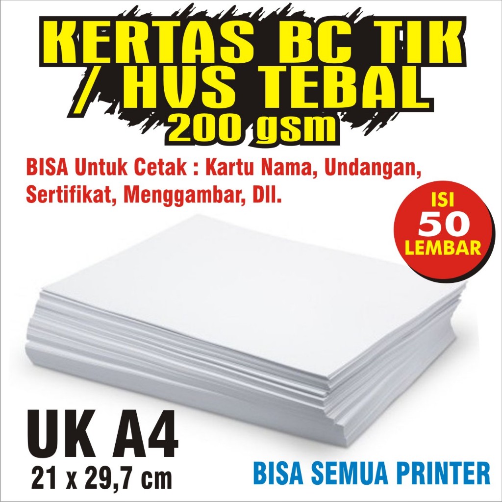 

Kertas Kartu TIK 200 gsm A4 isi 50 lembar - Kertas HVS Tebal Manila BC Putih A4 200 gram