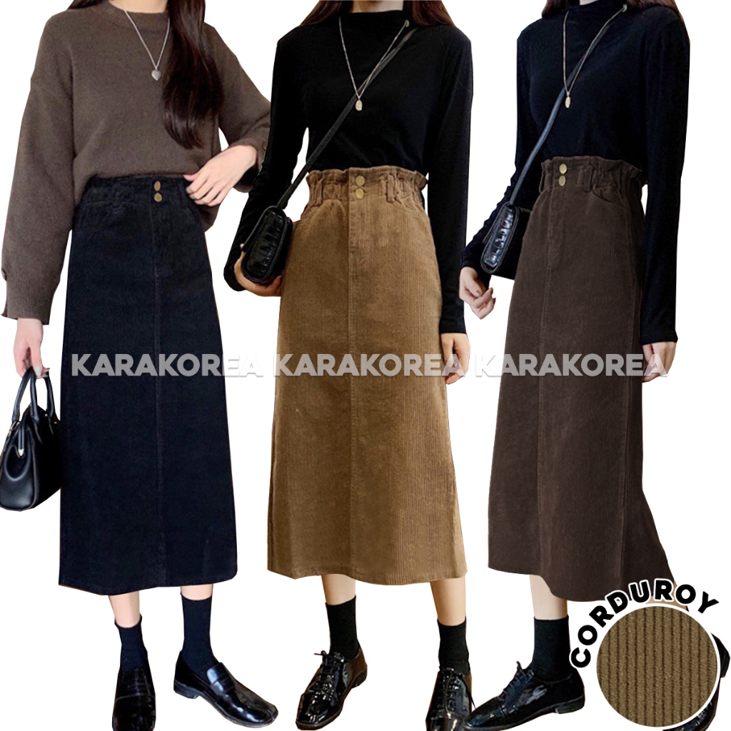 KARAKOREA 305-1 Corduroy Velvet Long Skirt/Korean Women Skirt/Maxi Skirt