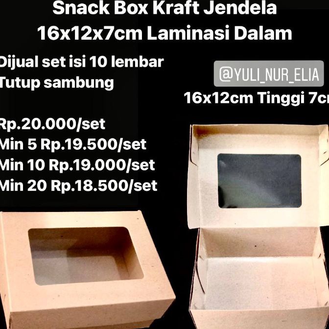 

Terlaris Snack Box Kraft Jendela 16x12x7cm Laminasi Dalam Dijual set Isi 1 lembar