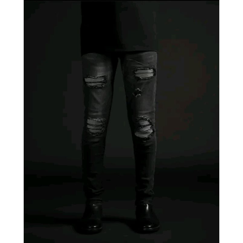 RUCAS SEASON 12 Dark Grey Caviar Leather Jeans