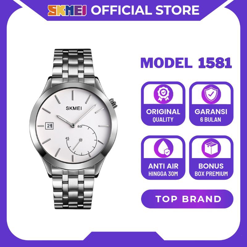 SKMEI Jam Tangan Analog Pria Wanita Strap Stainless Steel Anti Air 1581 Original