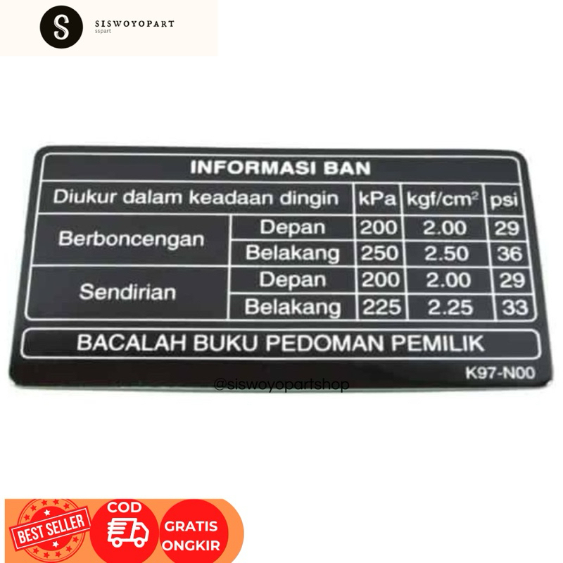 stiker informasi ban pcx 150 original label ban sticker informasi tekanan ban pcx 150 original honda