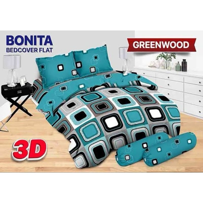 BEDCOVER SET ukuran 180 MERK BONITA RUMBAI motif greenwood