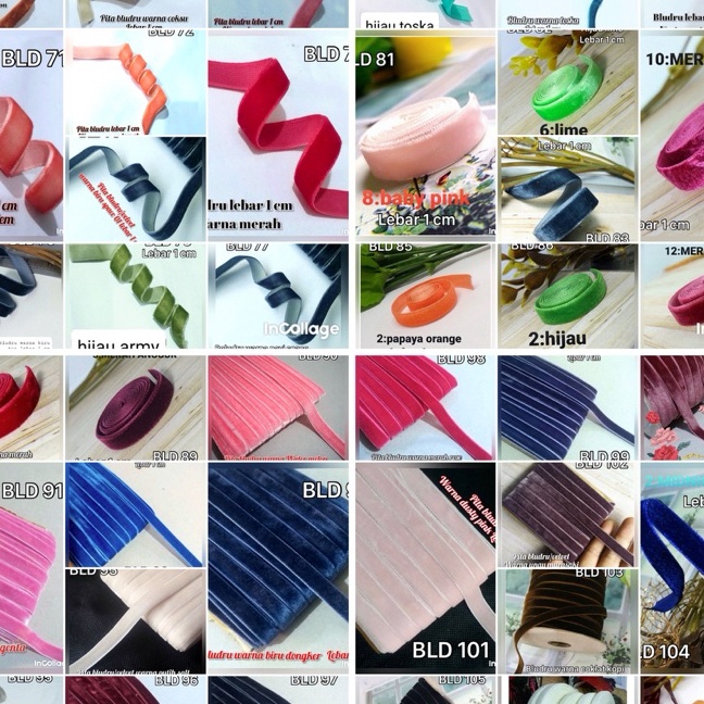 

Wah bludru per rol 15 meterwarna variasi lebar 1 cm