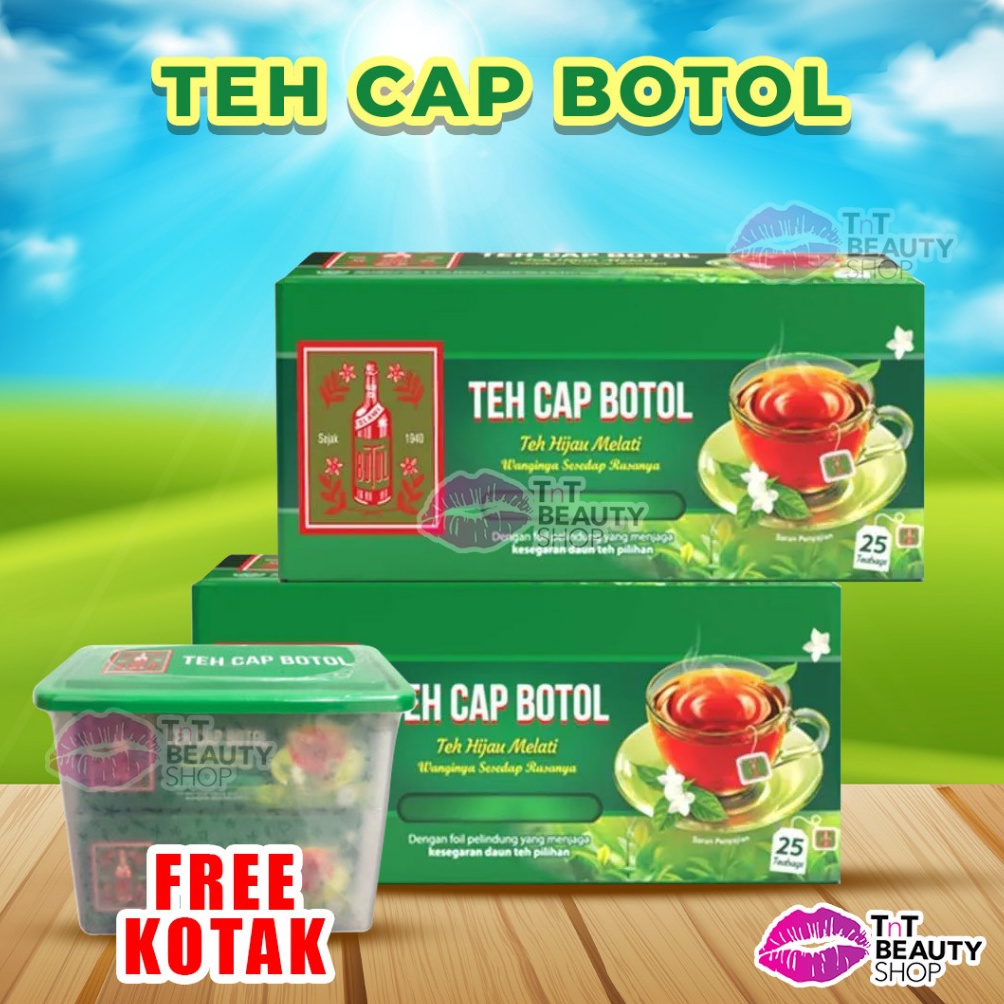 

FANTASTIS TEH CAP BOTOL Teh Hijau Aroma Melati Isi 25 Tea Bags Paket Bundling 2 pcs Teh Hijau celup Free Kotak Container TnT Beauty Shop