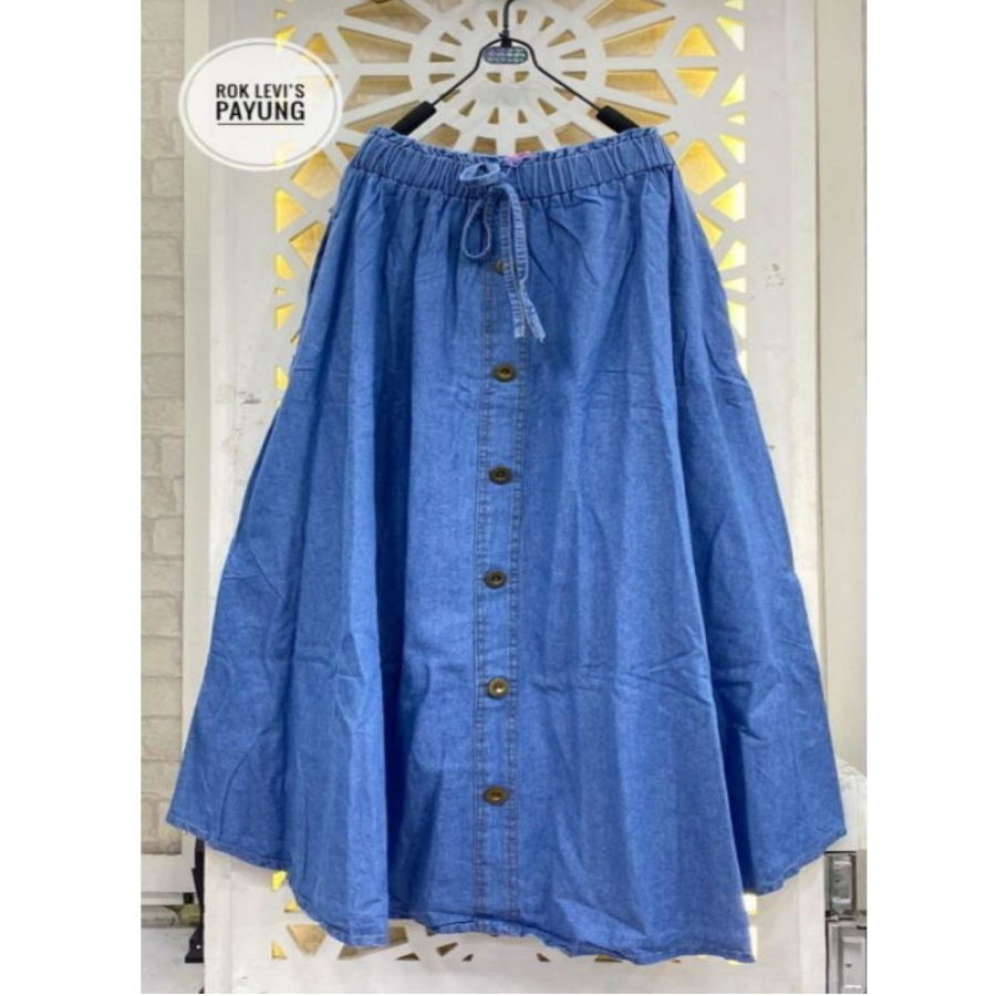 Rok Mayung Jeans Wash Rempel Bawah Dan Tali Kancing