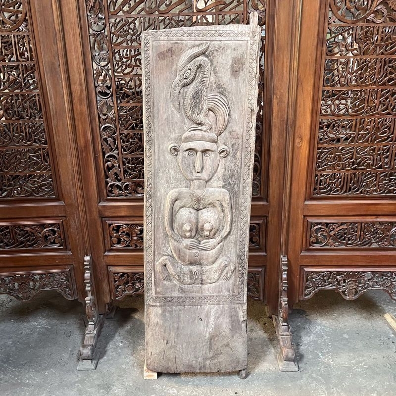 Panel Pintu Kayu Timor Ukir Laki² dan Burung Antik Tua Lawas