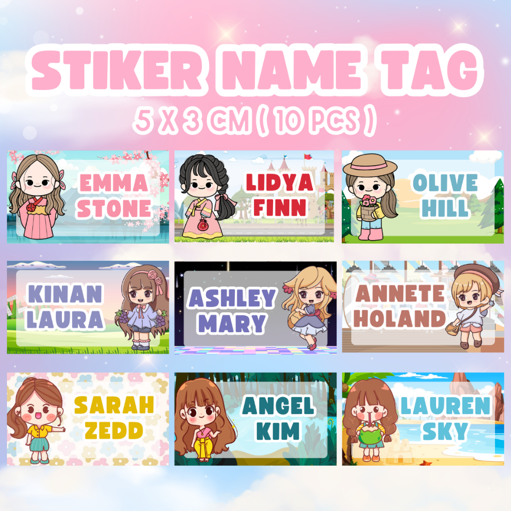 

Stiker Label Nama Custom Perempuan Princess Mermaid Profesi Sticker Name Tag Stiker Buku Sekolah