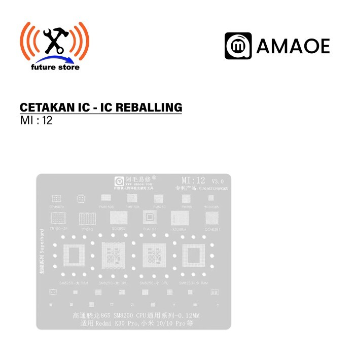 Amaoe MI 12 Cetakan IC Bga Stencil for RAM CPU SM8250 RAM SM 8250 CPU SM8250 CPU 2 SM8250 RAM SNAPDR