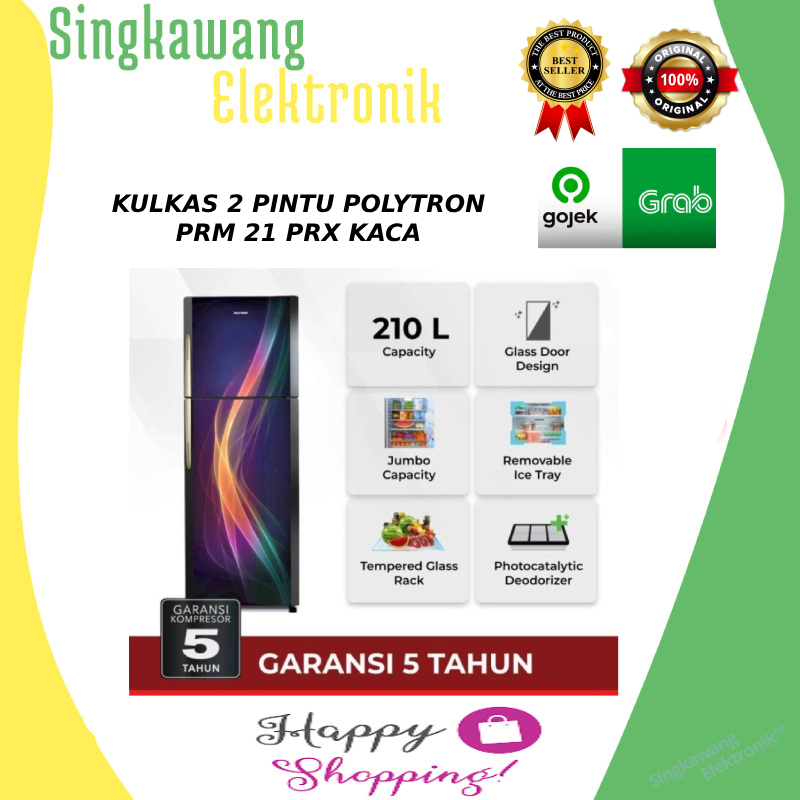 KULKAS 2 PINTU POLYTRON PRM 21 PAX KACA