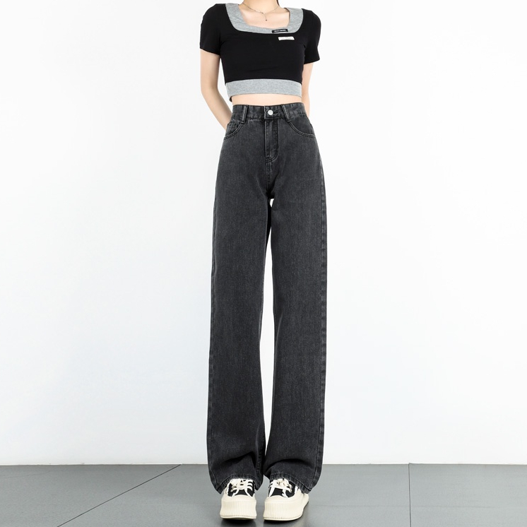 Alice Jeans-Kekinian Highwaist Loose Celana Jeans Wanita Abu-abu hitam Kulot Jeans