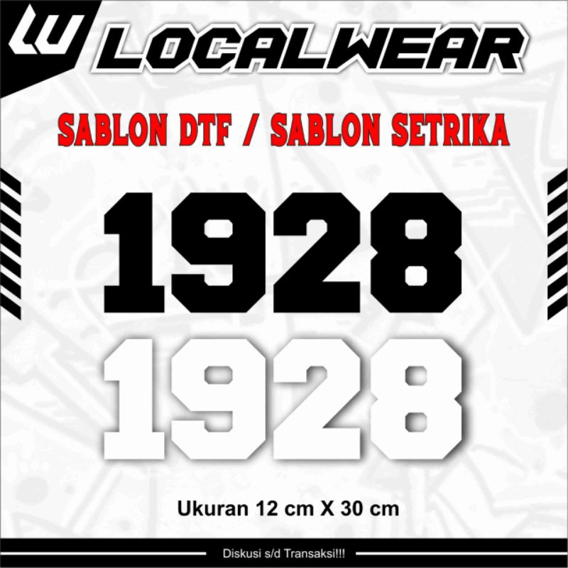 

Sablon Setrika / DTF Angka / Tahun lahir Persija 1928