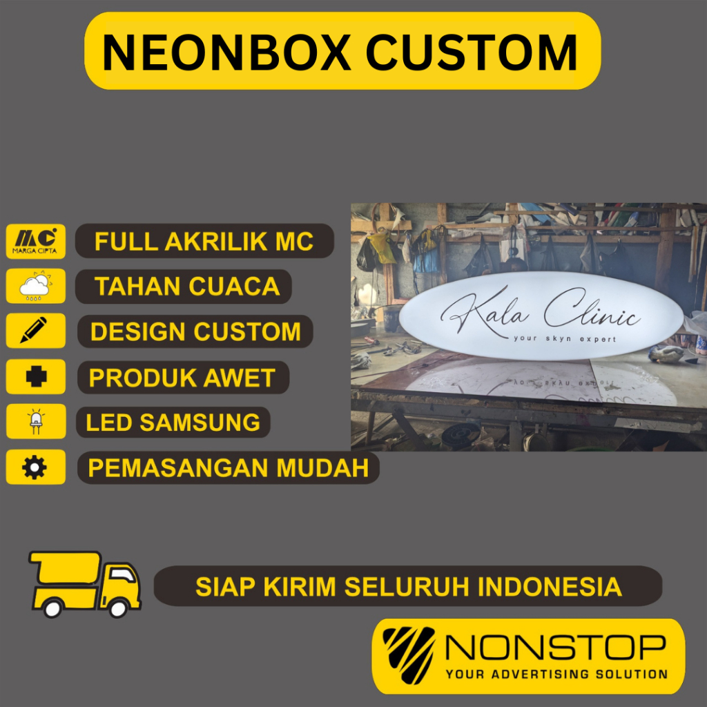 Neonbox Custom Bentuk Sesuai Logo 2 Sisi LED Nyala Premium Samsung Gratis Bracket Samping Hemat Daya