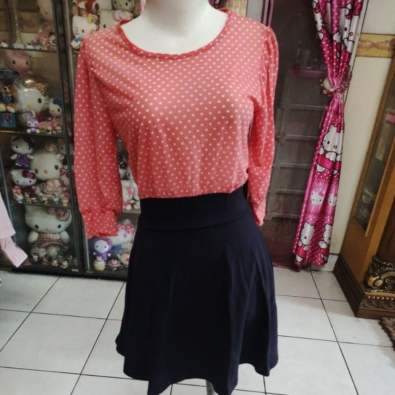 dress sifon salem polkadot putih