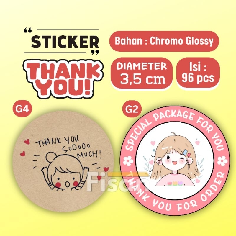 

96 Pcs Stiker Thank You 3,5 cm Sticker Thankyou Chromo Glossy G4 G2