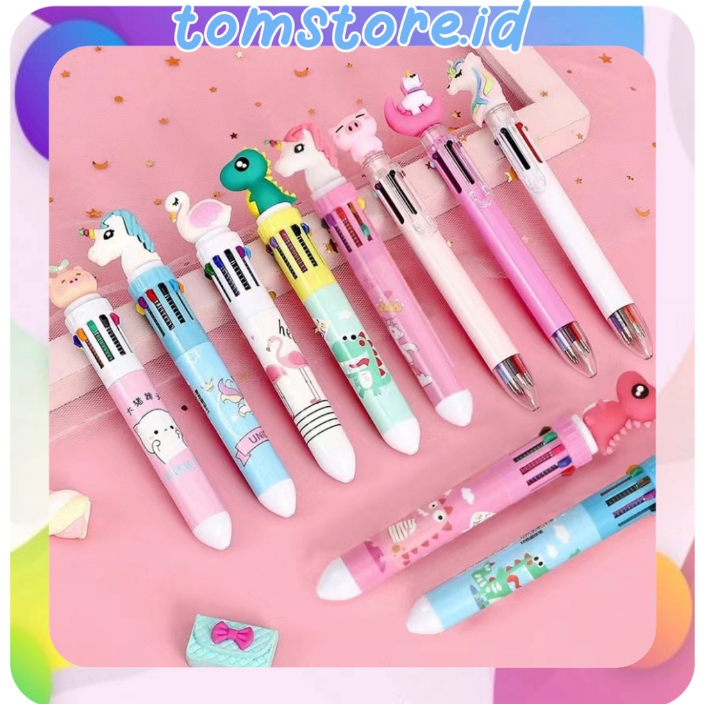 

PESTA DISKON TOMSTOREID Pulpen 6 Warna Dino kepala Unicorn Karakter Pena Ballpoint S89