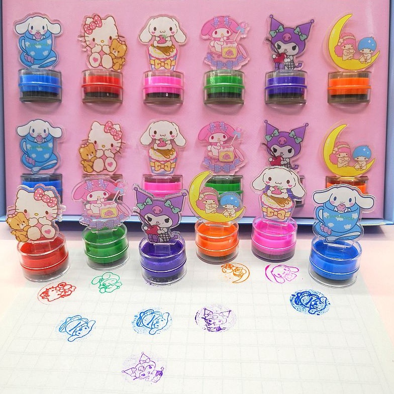 

TERBUKTI TTCOD Mainan Anak Mini Round Stamp Stempel Tinta Cap LucuStamp jurnal Sanrio akrilik mewah