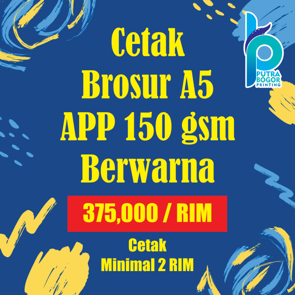 

cetak brosur A5 (dua sisi) Minimal Order 2 rim bahan Art Papper 150gsm (Kilap/glosy)
