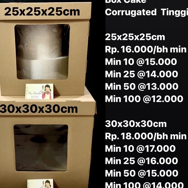 

Tawaran Box Cake Corrugated Tinggi 3x3x3cm Min 3 bh