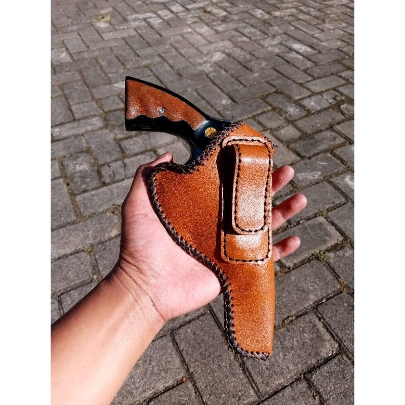 HOLSTER REVOLVER POLRI SARUNG SENJATA KULIT BERKUALITAS MODEL SLIP DALAM