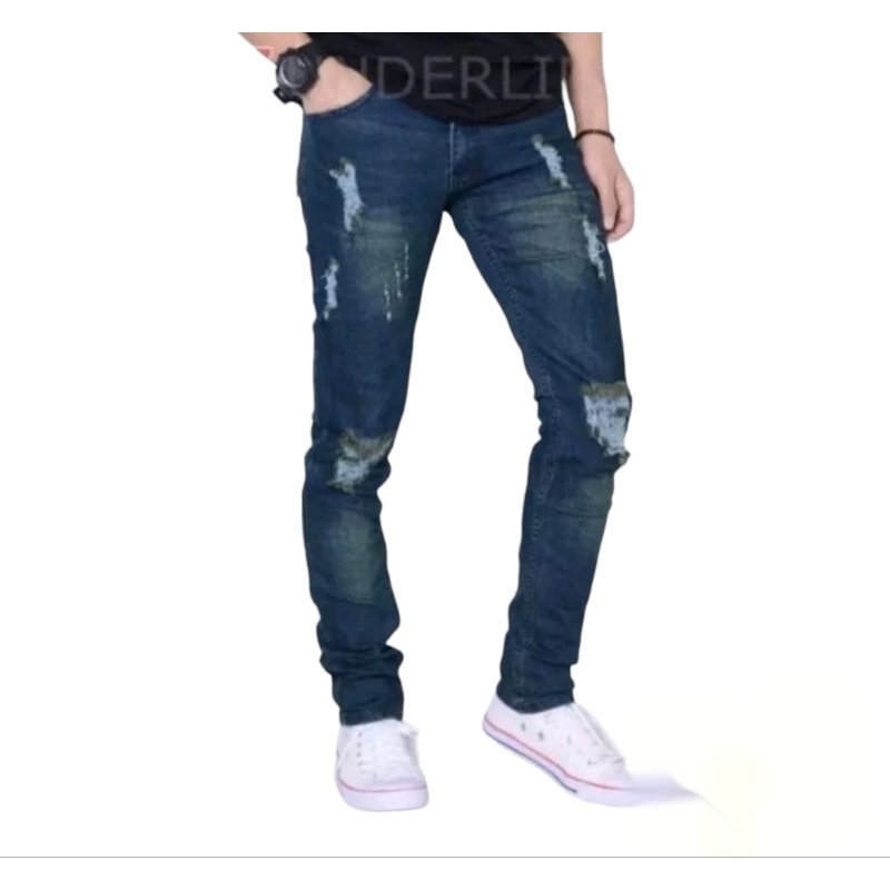 CELANA JEANS PRIA BASIC SOBEK RIPPED TERLARIS