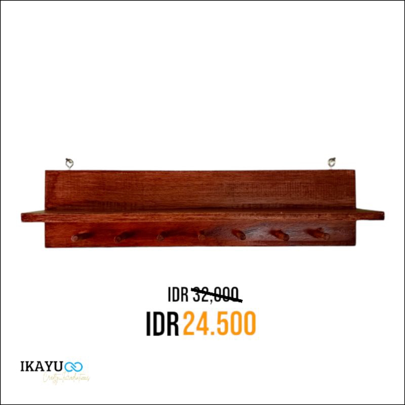 IKAYU - Rak Dinding Serbaguna Gantungan Kunci Cantolan Baju Topi Celana Minimalis Dekorasi Ruangan C