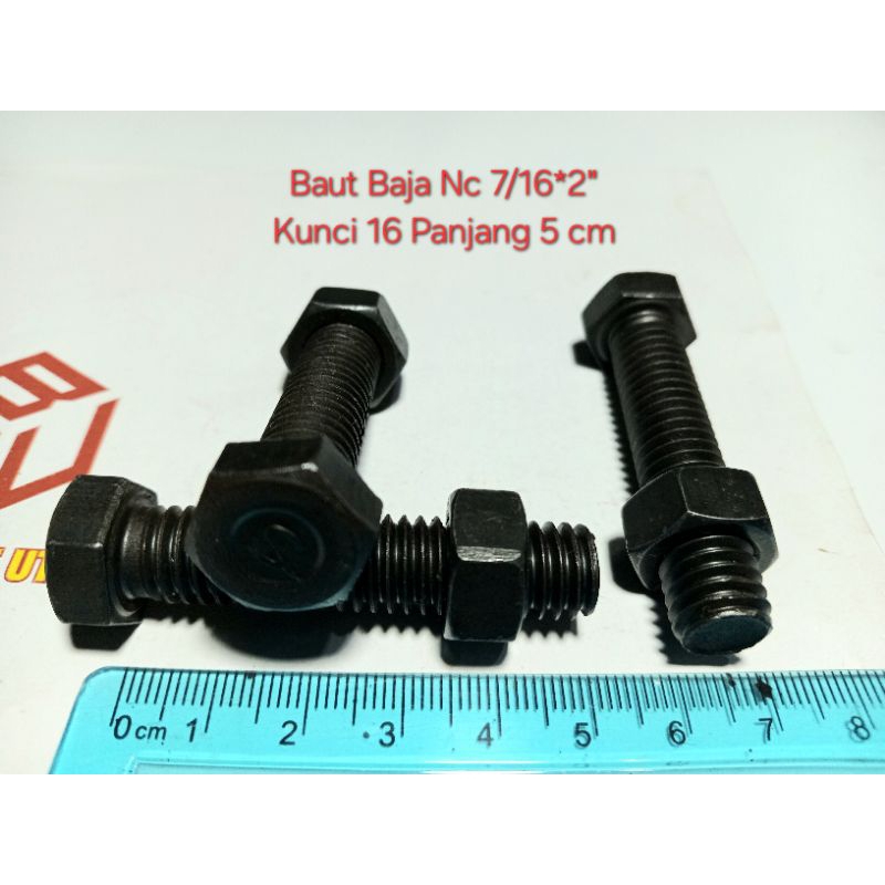 Baut Mur Baja Nc 7/16*2 inchi (5 cm) Hitam Kunci 16