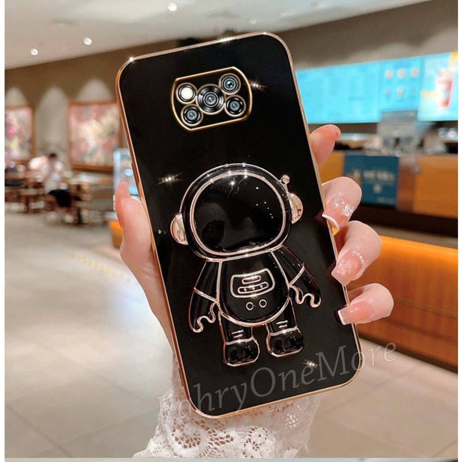 Case Xiaomi Poco X3 X3 Pro X3 NFC Soft Case Plating Astronot Dudukan Hp