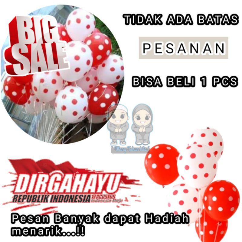 Balon Latex Polkadot merah putih,Balon dot merah putih,balon polkadot