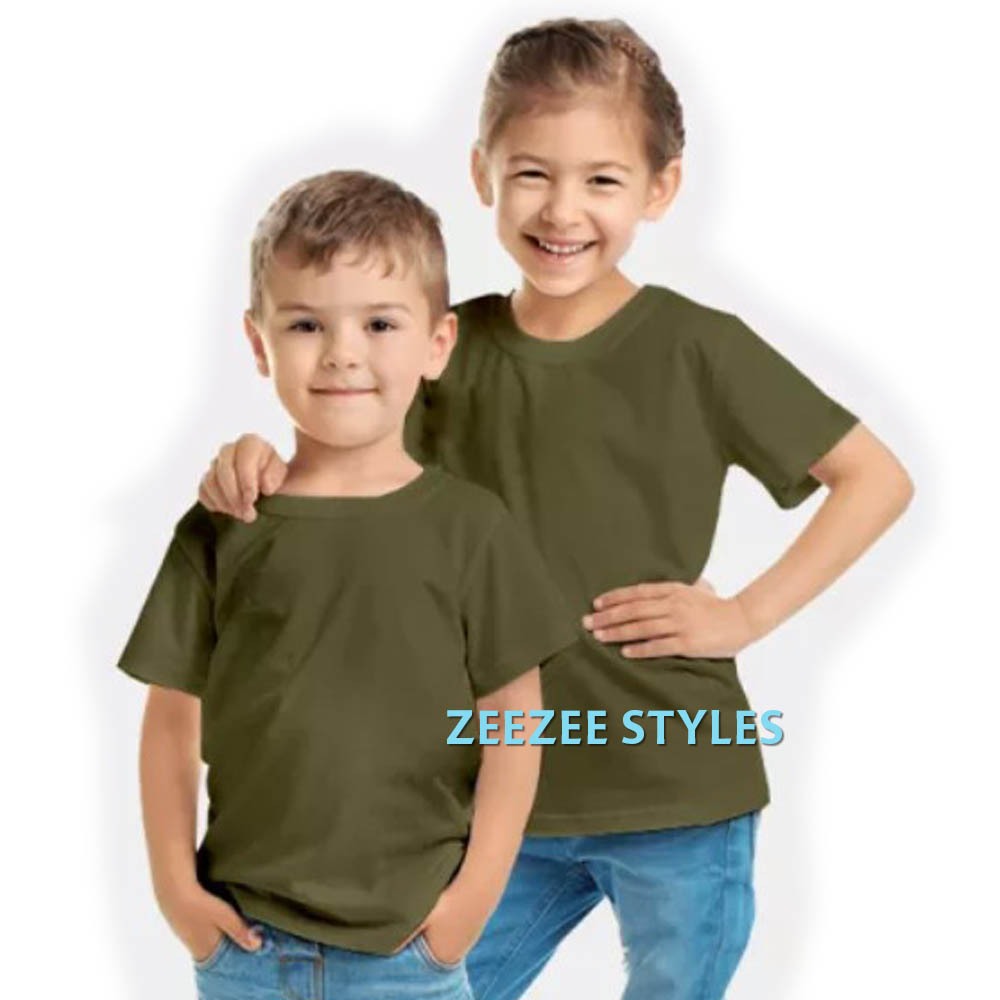Kaos Polos Anak Laki Laki Perempuan Hijau Army Katun 30s Lembut Adem Nyaman Distro