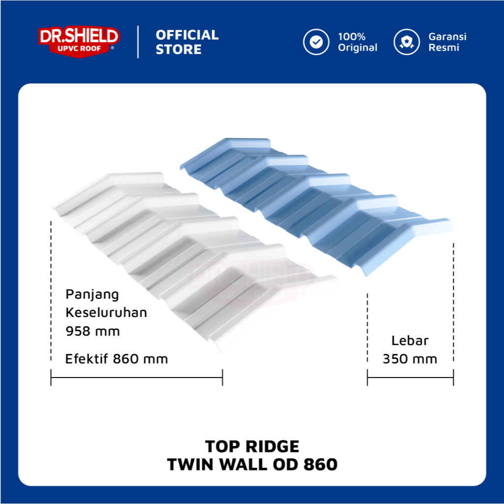 Atap UPVC DR.SHIELD - Top Ridge TW OD 860 (Wajib Chat Admin) - tipe Segitiga / Nok/Bubungan/Kerpus/W