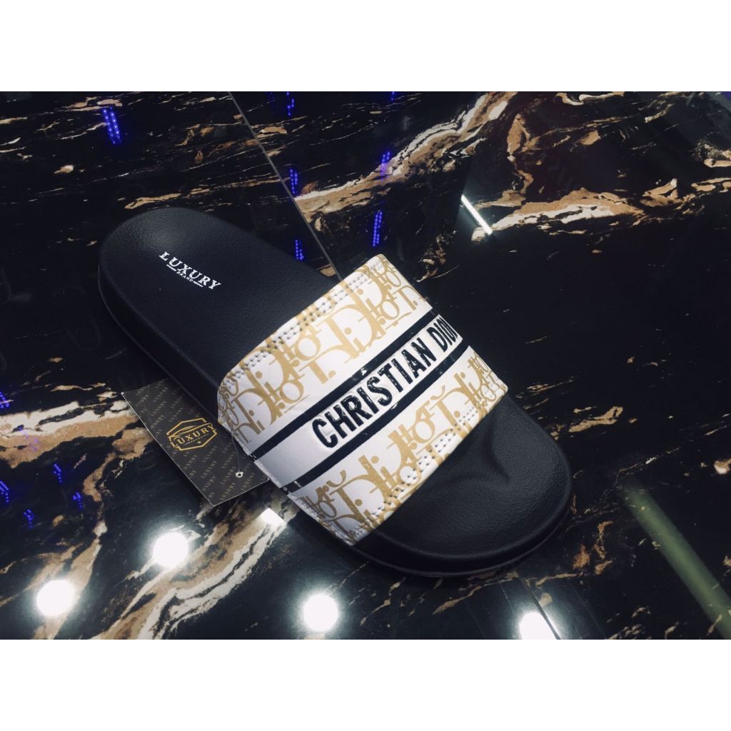 real pict sandal / sendal pria wanita slip on logo dior bahan paylon