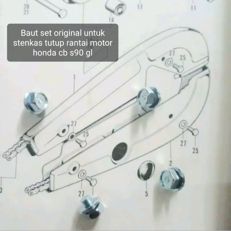 BAUT SET ORIGINAL UNTUK STENKAS TUTUP RANTAI MOTOR HONDA CB S90 GL