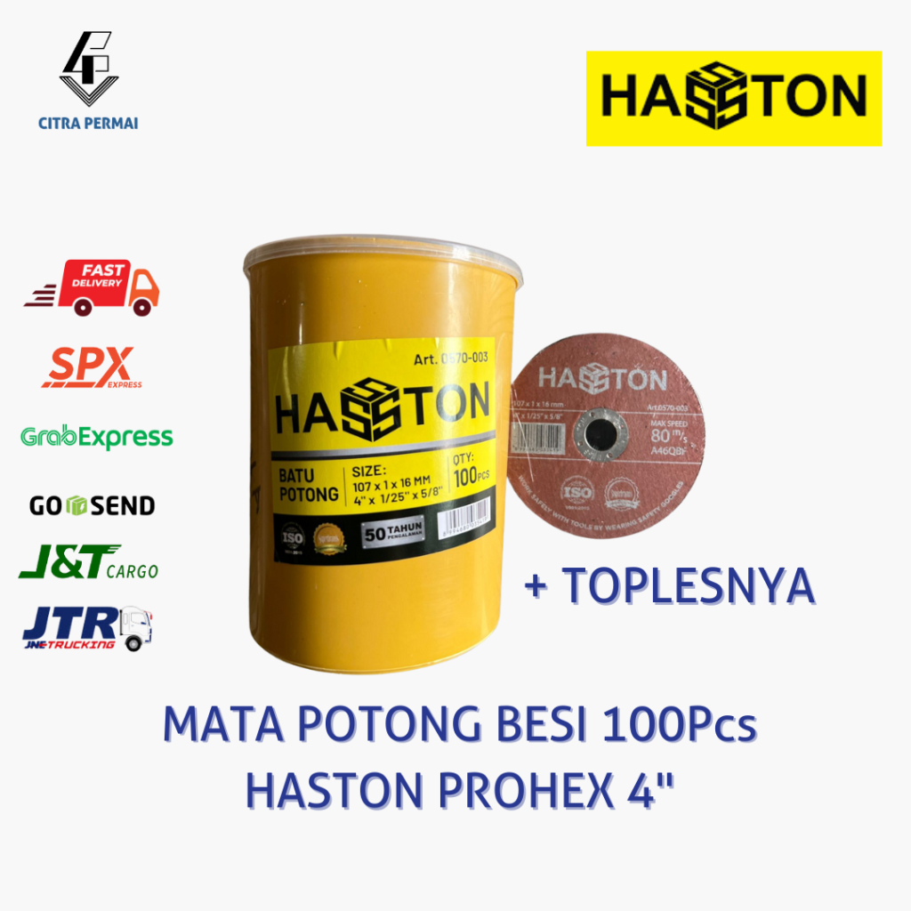 MATA POTONG BESI PROHEX / BATU 4" (100PCS) UNTUK GERINDA MEREK HASTON PROHEX / MATA POTONG GERINDA