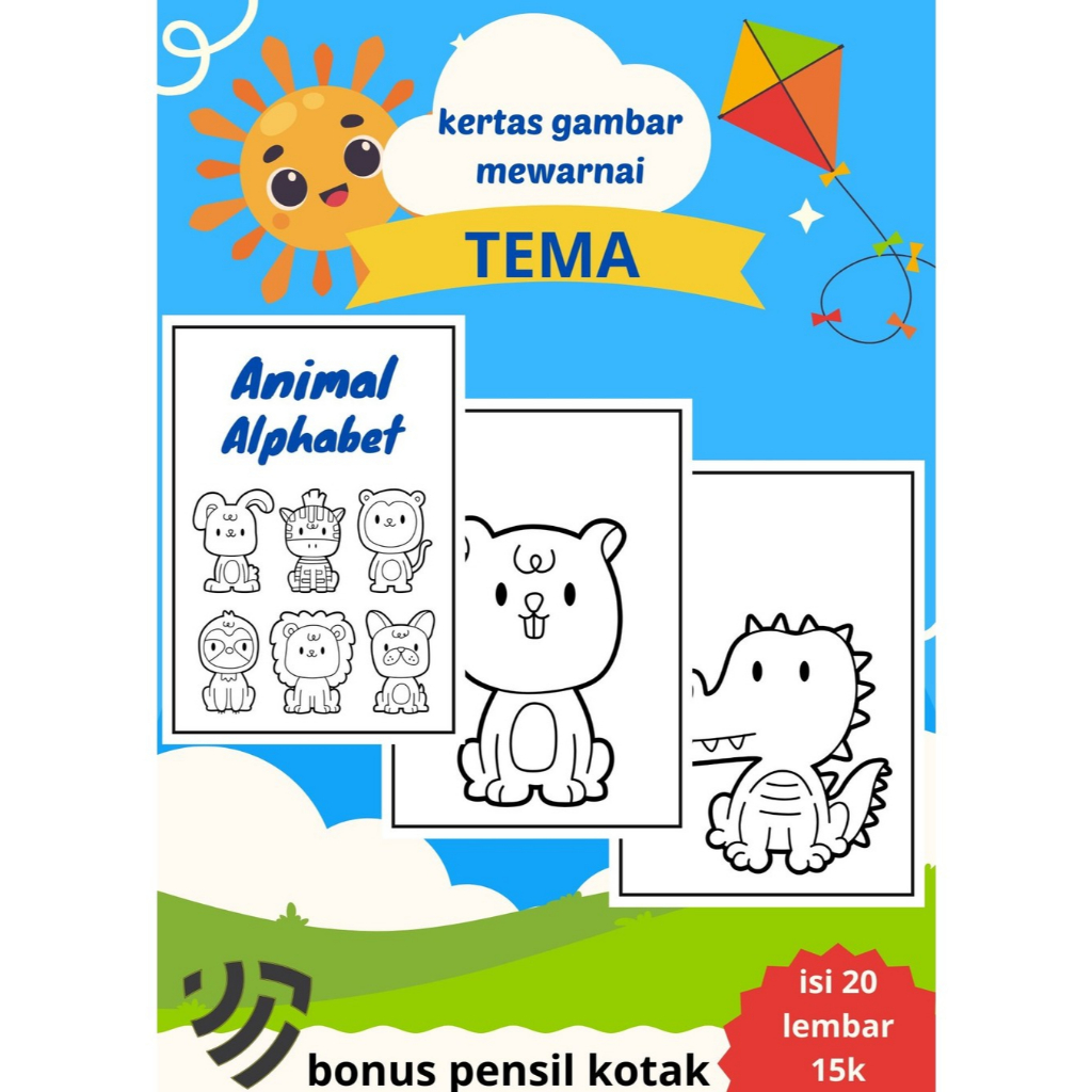 

kertas gambar mewarnai tema animal bonus pensil kotak