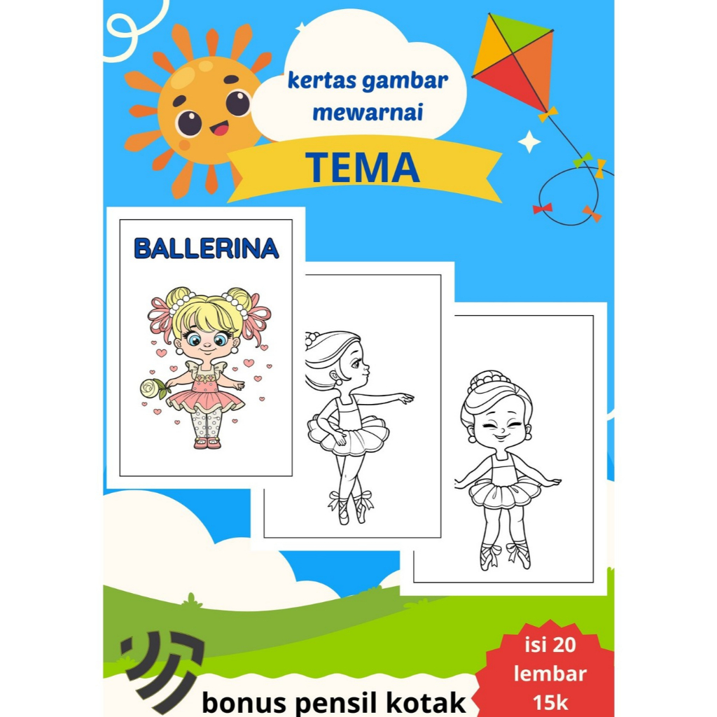 

kertas gambar mewarnai tema ballerina bonus pensil kotak