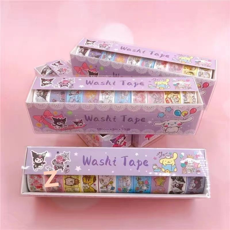 

VIRAL1 SET ISI 10 STICKER WASHI TAPE ROLL MOTIF LUCU / DIY STICKER LABEL
