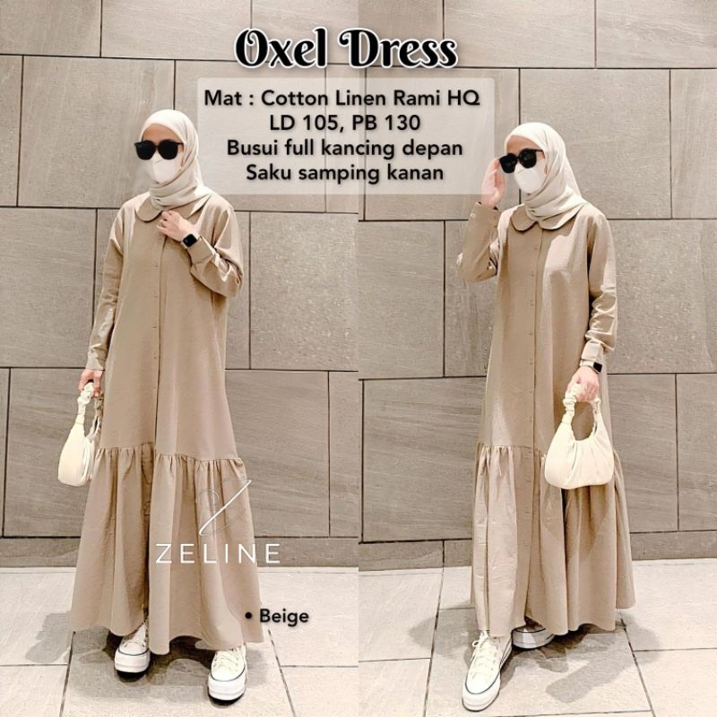 Oxel Dress Katun Linen Rami By Zeline-Dress Linen Rami Premium-Dress Polos Busui Bahan Cotton Linen-