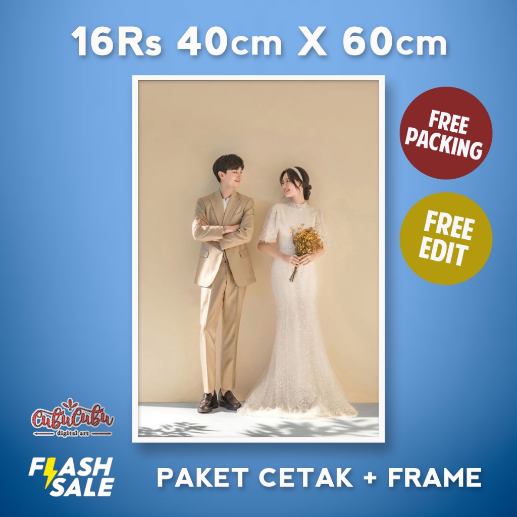 CETAK FOTO + BINGKAI JUMBO 16R 16Rs 40X60CM FRAME PANEL EXCLUSIVE DEKORASI PREWEDDING, WEDDING SIGN
