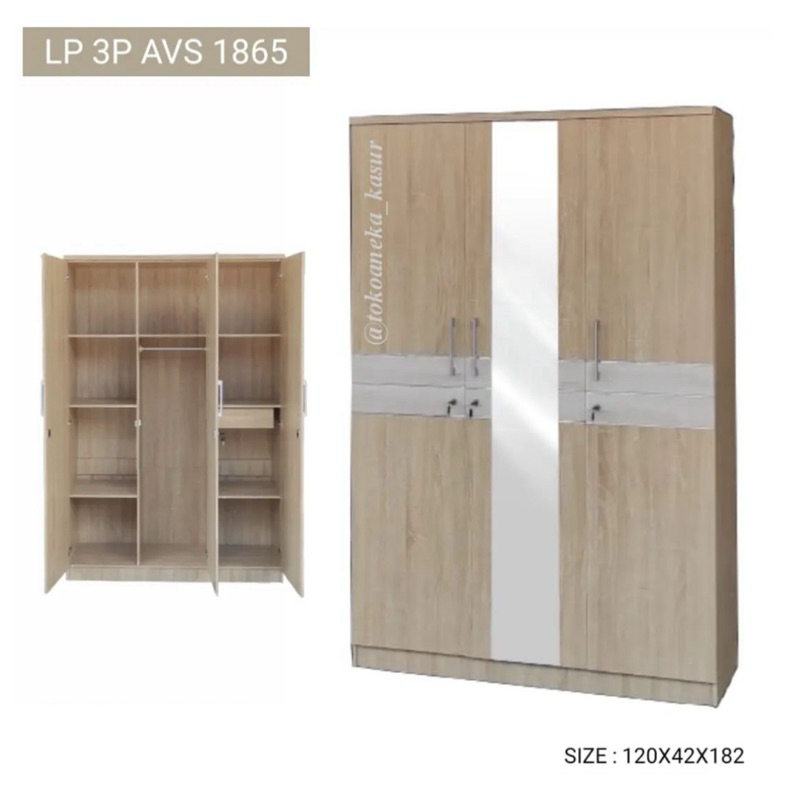 KHUSUS DENPASAR-BALI.Lemari Pakaian 3 & 2 Pintu KLB Dark sonoma