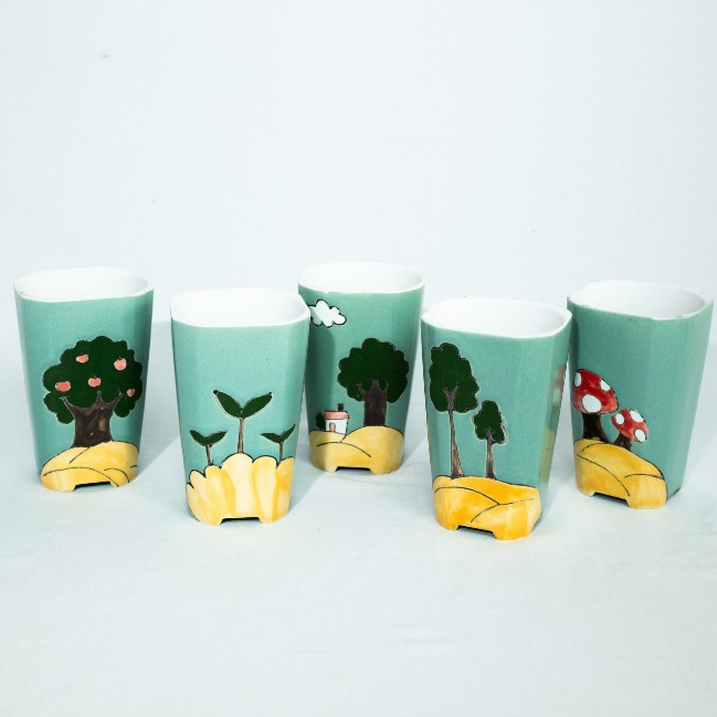 Pot Mini Pot Tanaman Hias Pot Keramik Motif Lukisan Tinggi