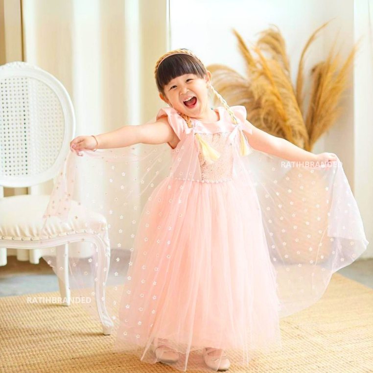 DRESS PARTY BALLOON BAJU GAUN PESTA ANAK PEREMPUAN MODEL PRINCESS PEACH ORI MATAHARI SALE MURAH