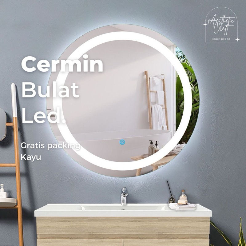 Cermin Kaca LED Bulat Touchscreen Westafel Sanblast / Cermin Bulat Led / Cermin Aesthetic / Cermin W