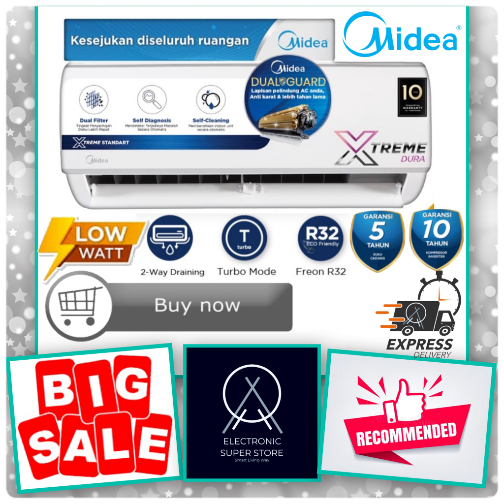 AC MIDEA MSAF-05CRN2X MSAF05CRN2X 05CRN2 STANDARD 1/2 PK TURBO COOLING SELF CLEANING LOW WATT MIDEA 